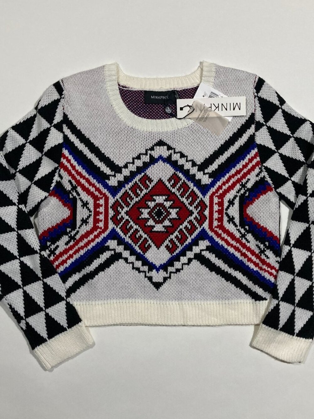 MINKPINK Geometric Southwestern Cropped Sweater